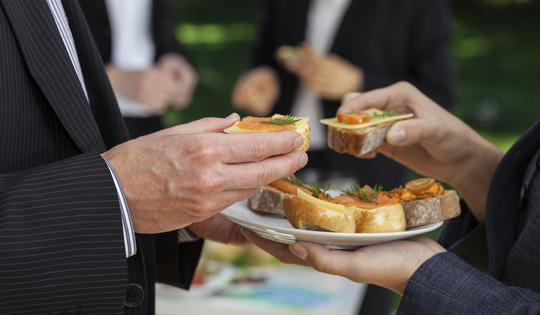 Business Professionals network over appetizers